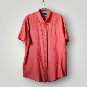 Tommy Hilfiger Shirt Mens XXL Coral Custom Fit Linen Blend‎ Button Down
